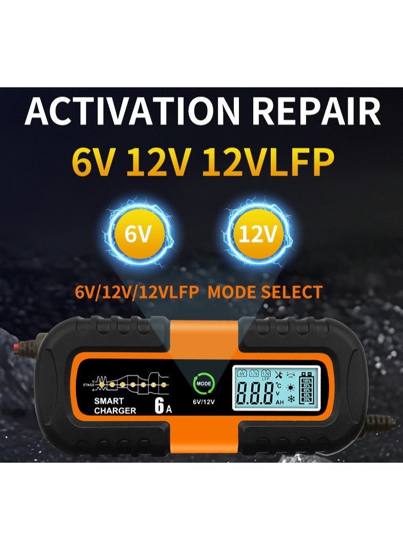 OSALIA Multi-Voltage Intelligent Smart Battery Charger 6A | 6V/12V/12.8V Lead Acid & Lithium Battery Maintainer | LCD Display | One-Click Repair | CPU Precise Control | DC/AC Port for Car, Bike & Scoote - Image 3